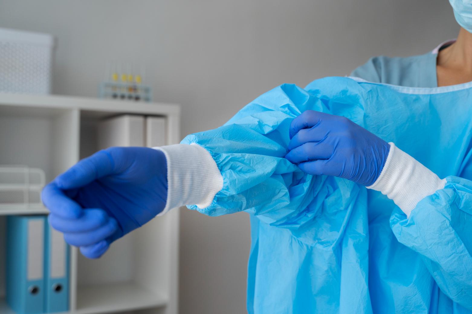 3. Embolizare fibrom uterin - halat medical, mănuși albastre, dosare