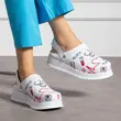 Saboti medicali din piele naturala, cu bareta rotativa, alb, multicolor