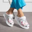 Saboti medicali din piele naturala, cu bareta rotativa, alb, multicolor