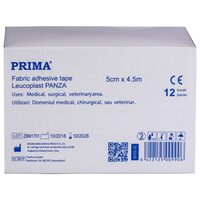 Leucoplast panza cu adeziv acrilic, 5cm x 4.5m, 12 bucati, hipoalergenic, pentru rani superficiale, medical, steril, PRIMA