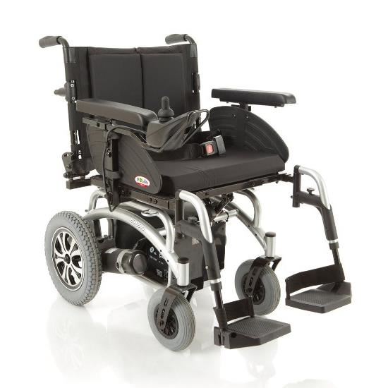 Scaun cu rotile Moretti, electric, din otel, cotiere reglabile, suport picioare reglabil, centura de siguranta, spatar reglabil, 136 kg