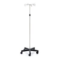 Stativ pentru perfuzii, inox, cu 4 carlige si baza din plastic