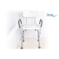 Scaun de dus, aluminiu, spatar, reglabil pe inaltime, greutate maxima 136 kg