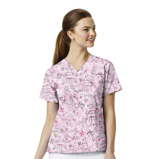 Bluza uniforma medicala, Prints, dama, multicolor