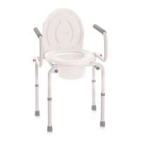 Scaun de toaleta pentru batrani, cotiere pliabile, 4 functii, material otel, galeata, spatar, reglare inaltime, sarcina maxima 130 kg