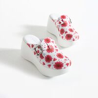 Saboti medicali, din piele natura, alb/rosu, cu platforma