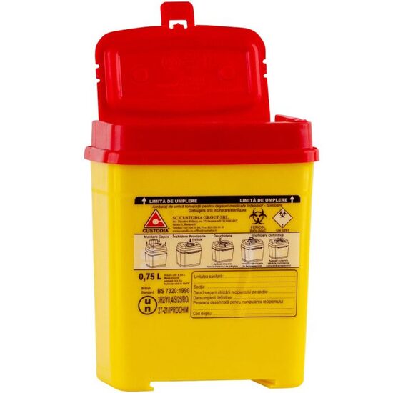 Recipient plastic pentru deseuri intepatoare 0.75 L, cu capac securizat