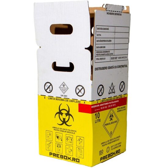 Cutie cu sac pentru deseuri medicale, Biohazard, 10L