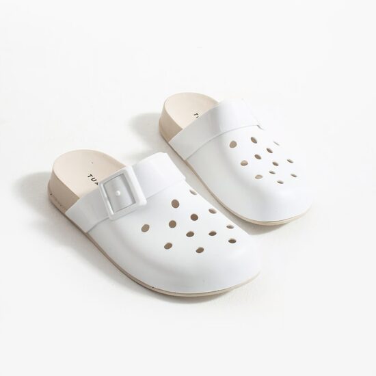 Saboti medicali, dama, Clio White din cauciuc, model perforat alb