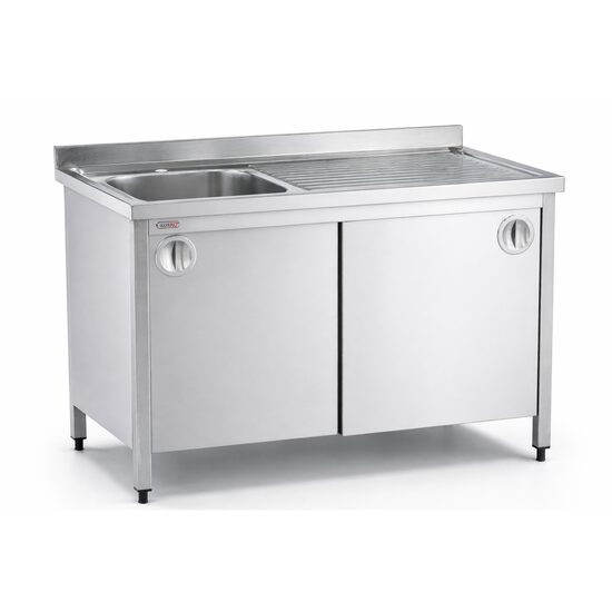 Chiuveta pentru spalare instrumentar cu dulap TINI 4040, din inox, cu doua cuve si usi glisante duble