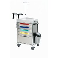 Carucior de urgenta, din inox, cu 5 sertare si inchidere centralizata, 55 x 77 x 110 cm, TCEC 1410