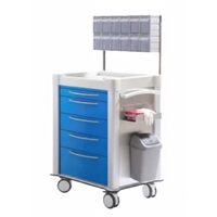 Carucior medical pentru tratament cu blat antibacterian si 5 sertare cu inchidere centralizata, TCME 1500 