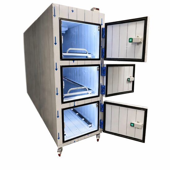 Unitate frigorifica mortuara cu 3 compartimente si usi frontale, TOMU 6030