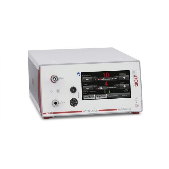 Insuflator de CO2 de 45 l/min cu functii integrate de incalzire a gazului si evacuare a fumului chirurgical 