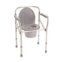 Scaun de toaleta pliabil, aluminiu anodizat, colac polietilena, galeata, cotiere plastic, 4 functii, dimensiuni 50x43x64-74 cm, reglare inaltime 46-56 cm, sarcina maxima 130 kg