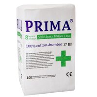 Comprese nesterile din tifon, PRIMA, 8 pliuri, 5x5cm, 100 bucati