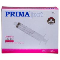 Seringi Luer Lock 20ml, PRIMA, cu ac 18G, 50 bucati